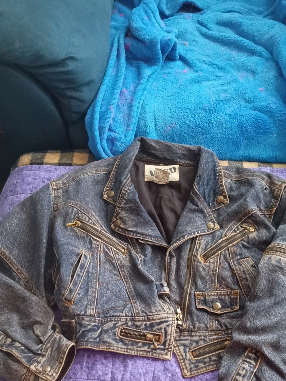 Vintage Denim Woman Moto Jacket - Blue